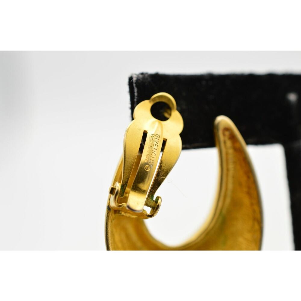 Givenchy Vintage Clip On Earrings Brushed Gold Chunky Runway Signed 1980s BinH - Picture 12 of 12
